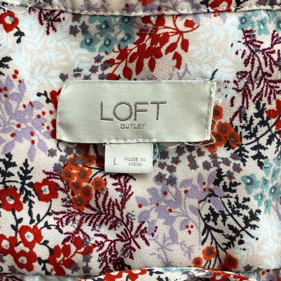 LOFT • Beautiful Womens Floral Keyhole Tie Top Blouse Long Sleeve - Picture 9 of 11